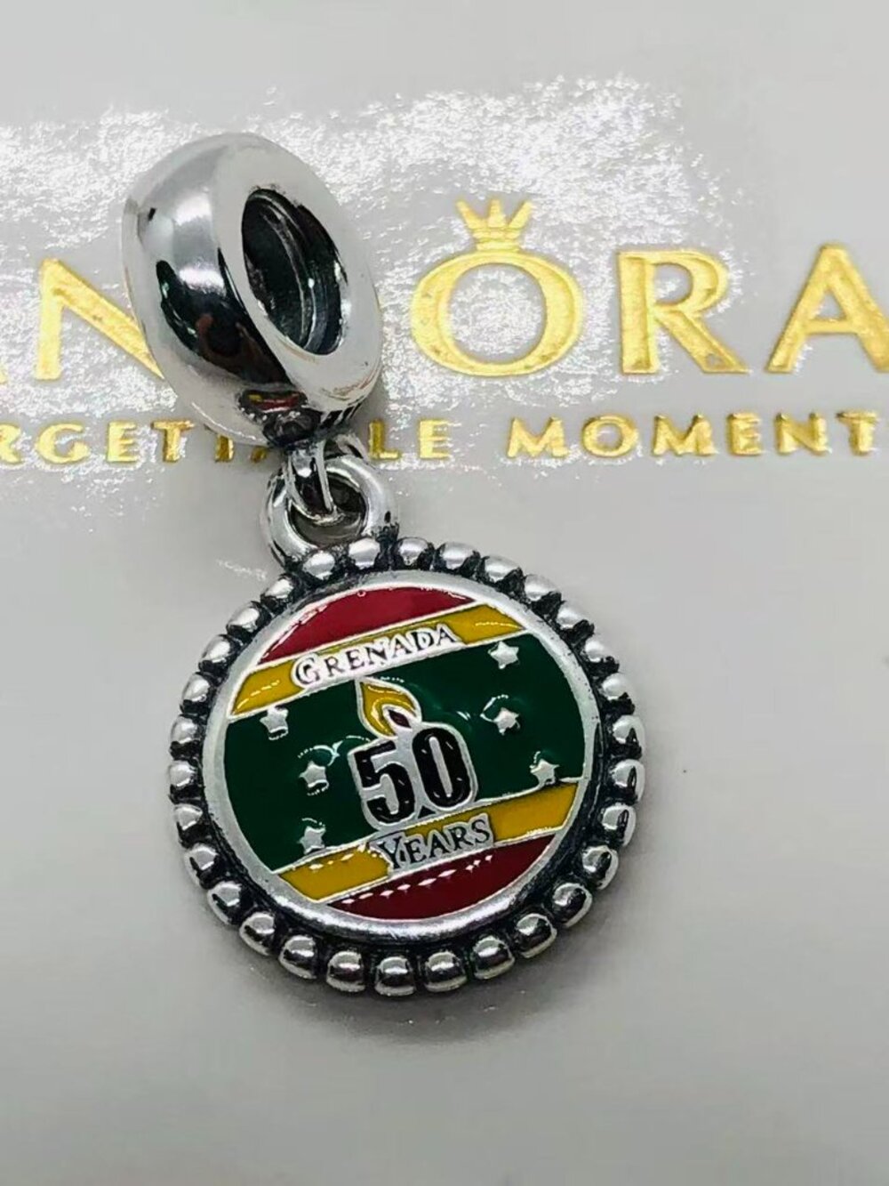 Pandora Happy 50th Independence Day Grenada Exclusive Dangle charm S925 Silver